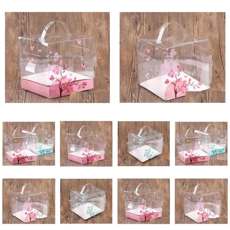 15x15x15cm pink plastic box with handle transparent pvc cake boxes wedding favors and gifts paper candy box 100pcs