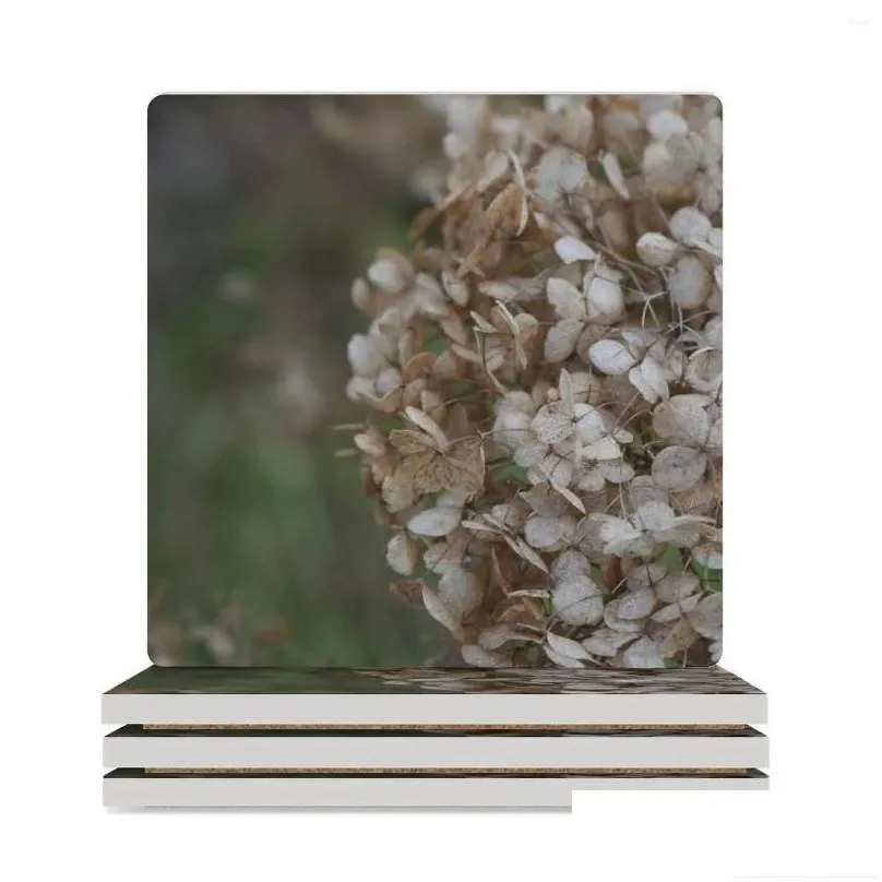 Table Mats Dried Hydrangea Flower Pography Detail Ceramic Coasters (Square) For Coffee Mugs Pot