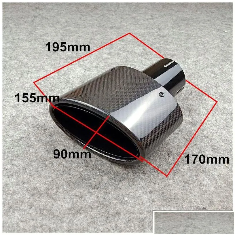 Muffler Glossy Black Carbon Fiber Exhaust Tip For All Cars Outlet 90Mm 155Mm Oval Shape Tail Pipes Left Right Drop Delivery Mobiles