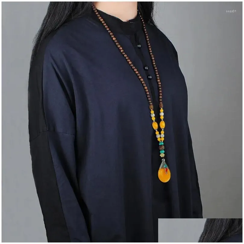 Pendant Necklaces Fashion Imitation Beeswax Necklace Chain Bead Pendants Women Men Water Drop Shaped Jewelry Gift Colgante Mujer