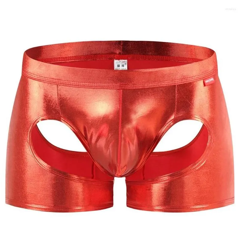 Underpants Men Boxers Bright Boxershort Gold Leather Panties Performance Underwear Calsones Homme Elepant Nose Open BuLingeries