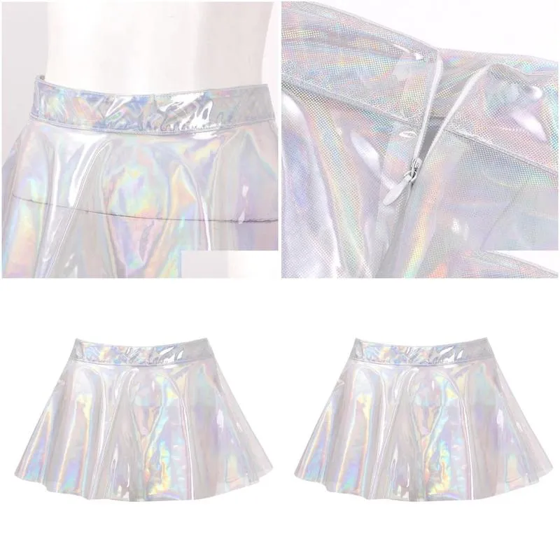 Skirts A-Line Miniskirt Stylish Fairy Grunge Women Glossy Shiny Transparent Flare Skirt High Street Y Club Rave Outfit Can Stacked Dr Dhgvl