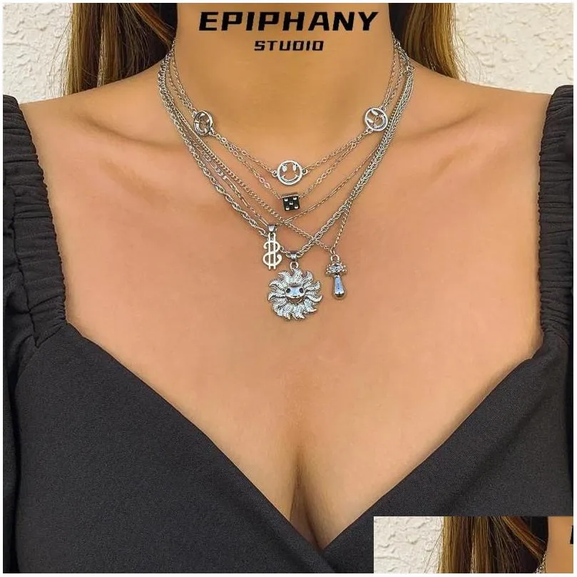 Chains Punk Letter Multilayers Metal Necklace Temperament Sunflower Twists Chain Choker Items