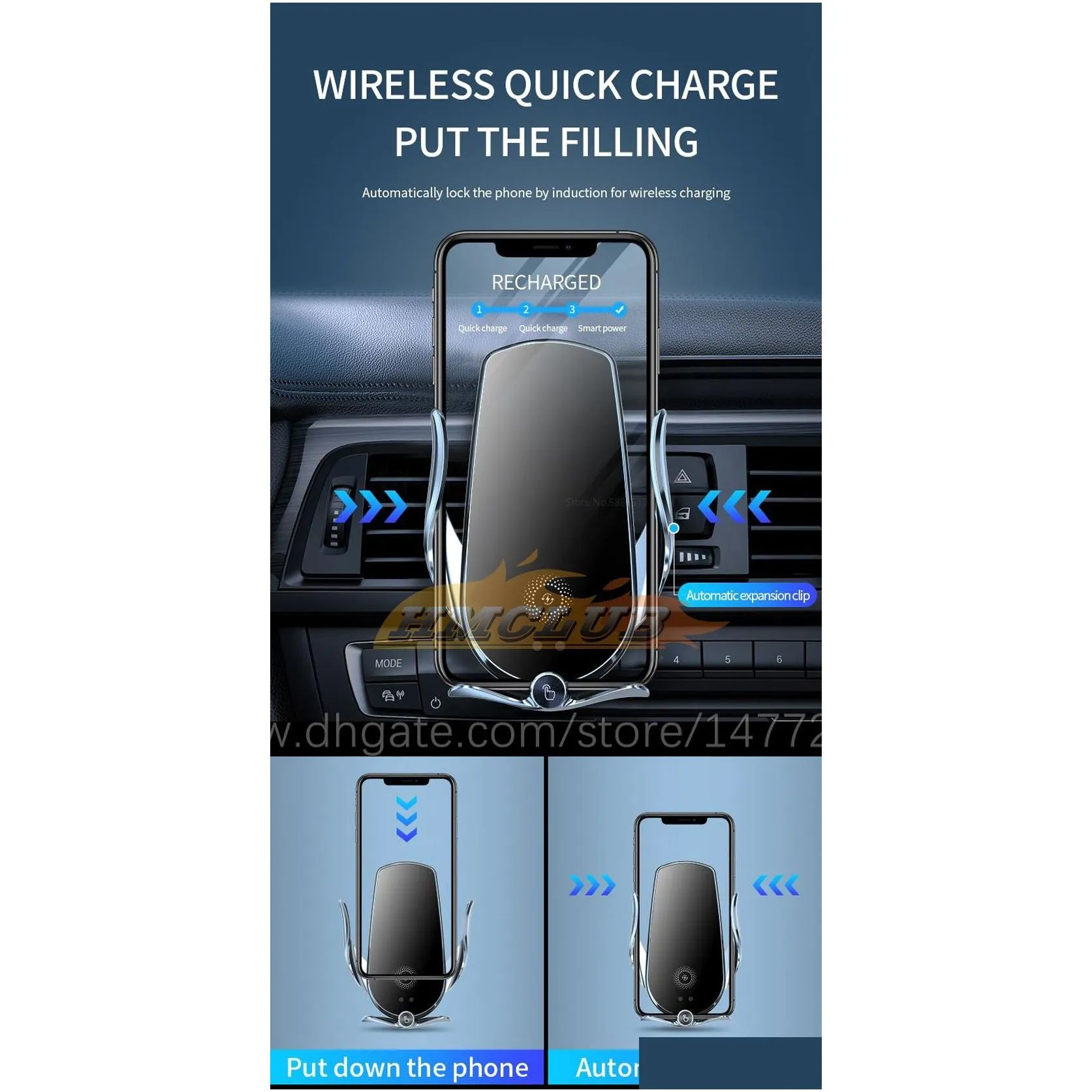 Magnetic Car Charging  Phone Holder For  Wireless Car-charge Air Vent Mount Smart Sensor Built-in Battery Clamping For iPhone Samsung All