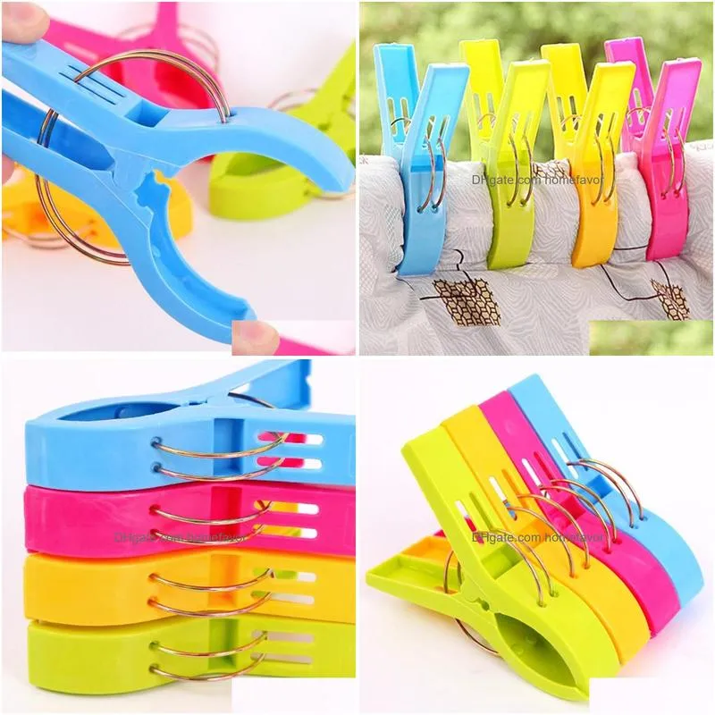 clothing wardrobe storage 4pcs stronging plastic color clips beach towel clamp to prevent the wind clothes pegs drying racks retaining