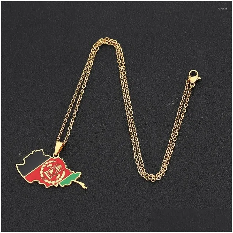 Pendant Necklaces Afghanistan Map Flag Necklace Stainless Steel Gold/Silver Color Afghan Jewelry For Women Men Girl