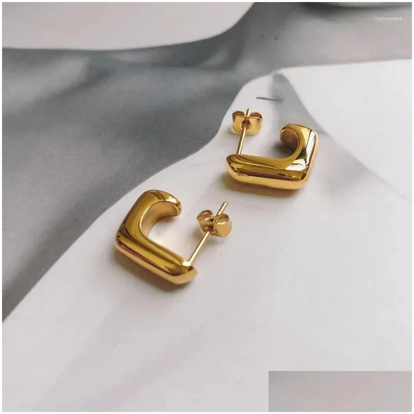 Dangle Earrings Titanium With 18K Gold Small Size U Women Staniness Steel Jewelry Punk Party Gown Runway Rare Korean Japan Boho