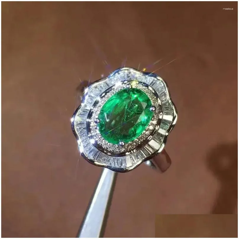 Cluster Rings KJJEAXCMY Fine Jewelry Natural Emerald 925 Sterling Silver Adjustable Gemstone Women Ring Support Test Noble Classic