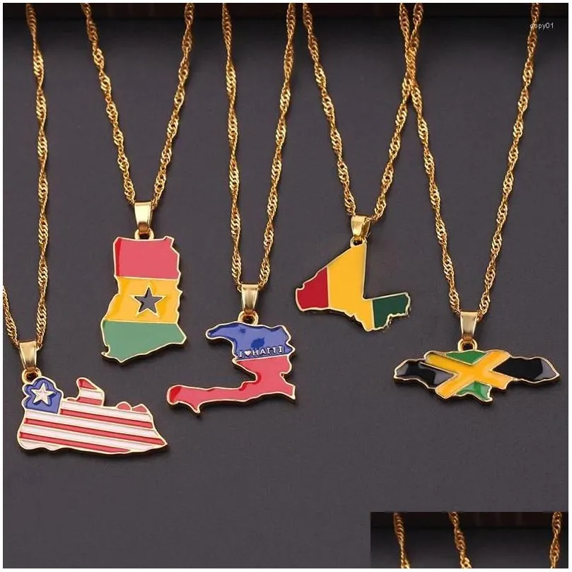 Pendant Necklaces Hip-Hop World Country Map Necklace Africa Brazil India Golden Color Stainless Steel Chain Women Men Jewelry Gift