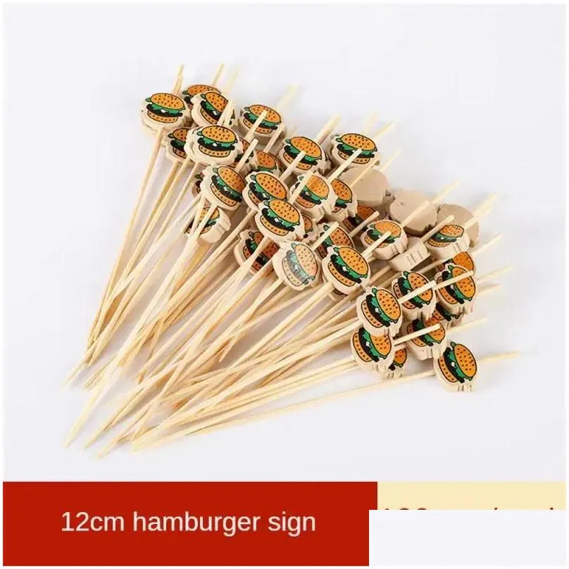 Forks 12cm Decorative Bamboo Sticks Decoration Buffet Skewers Disposable Hamburger Household Products Picnic Tools