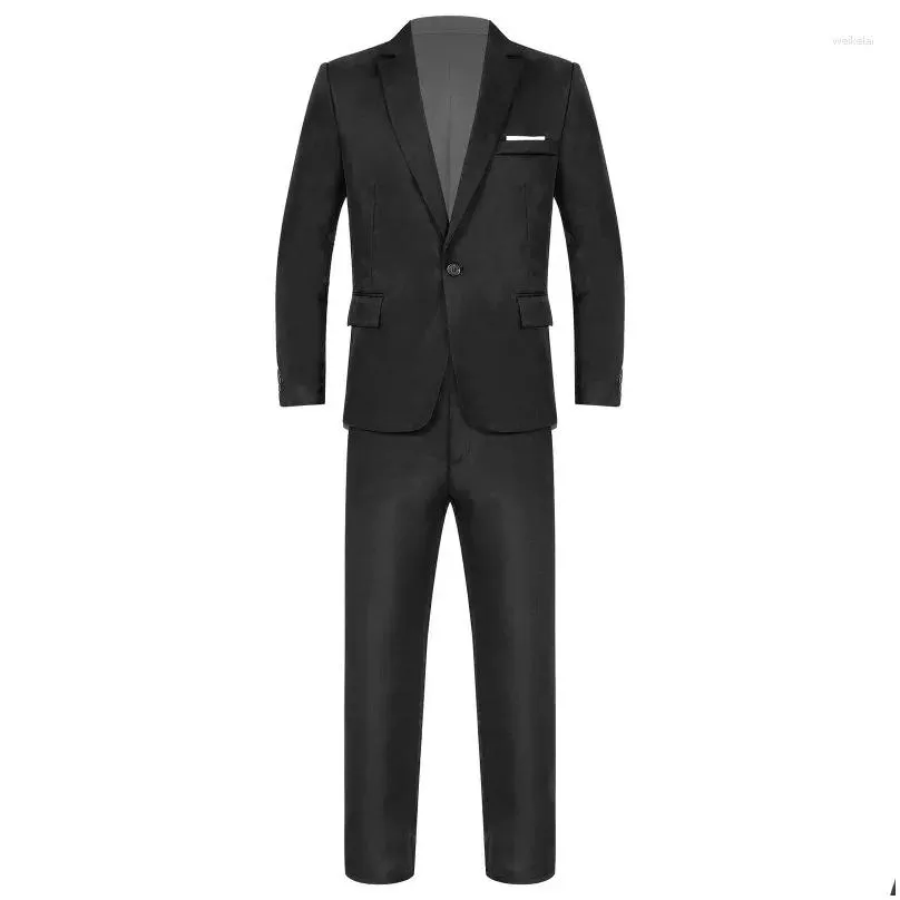 Men`s Suits Men Gentleman Suit 2Pcs Formal Uniform Long Sleeve Lapel Blazer Jacket With Pants Office Meetings Business Wedding Party