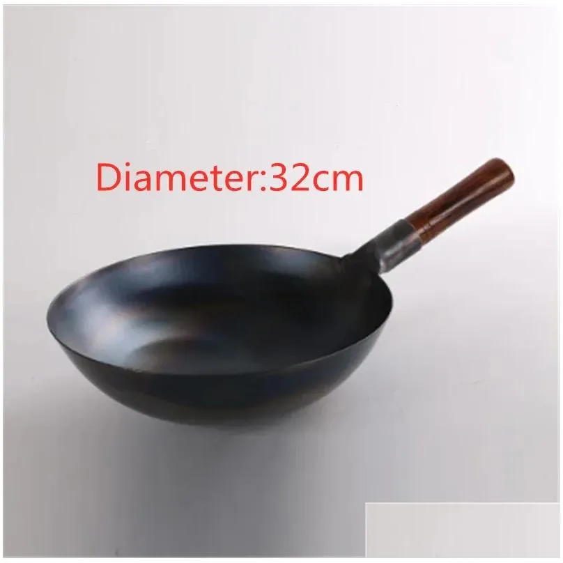 Pans Cast Iron Wok Home Uncoated Manual Non-stick Pan Round Bottom Induction Cooker Gas Stove Frying Cooking Non Stick