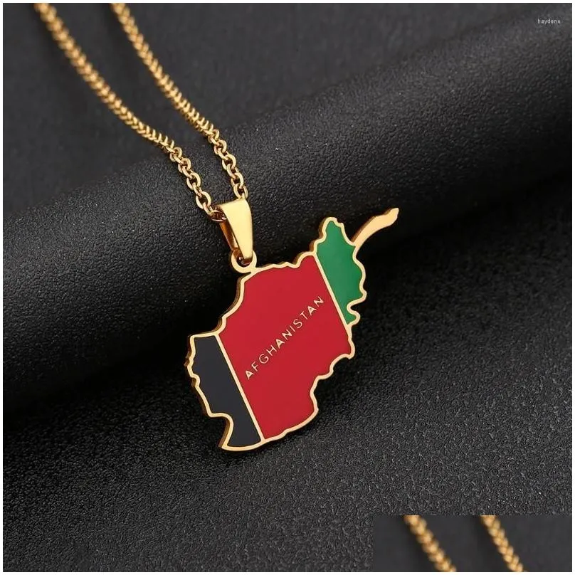 Pendant Necklaces Afghanistan Map Flag Necklace Stainless Steel Gold/Silver Color Afghan Jewelry For Women Men Girl