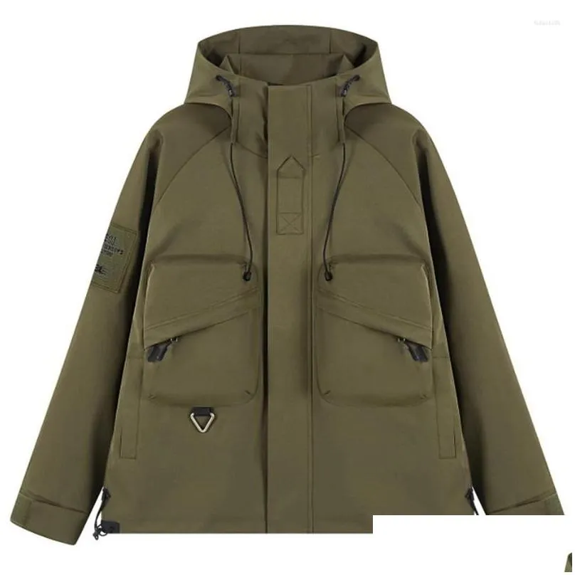 Men`s Jackets Black Camping Jacket Men Windbreak Cargo Coat Fashion Casual Hooded Male Outdoor Outerwear