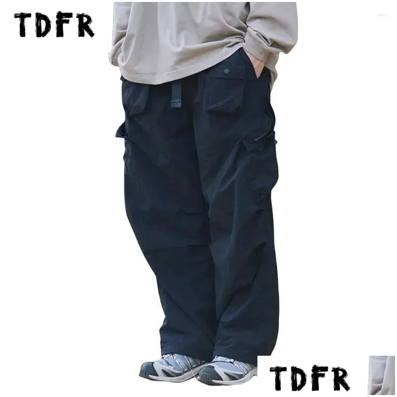 Men`s Pants Multi-Pocket Cargo Mens Solid Color Safari Style Loose Casual Wide Leg Elastic Waist Trousers Men