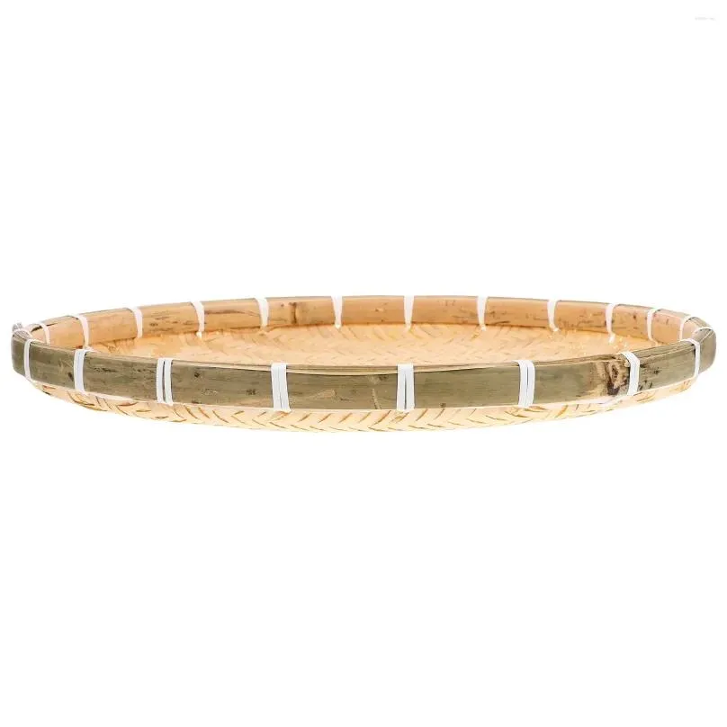 Dinnerware Sets Handmade Bamboo Woven Basket Tray No Hole Sieve Wicker Vegetables Round Flat Shallow Wall