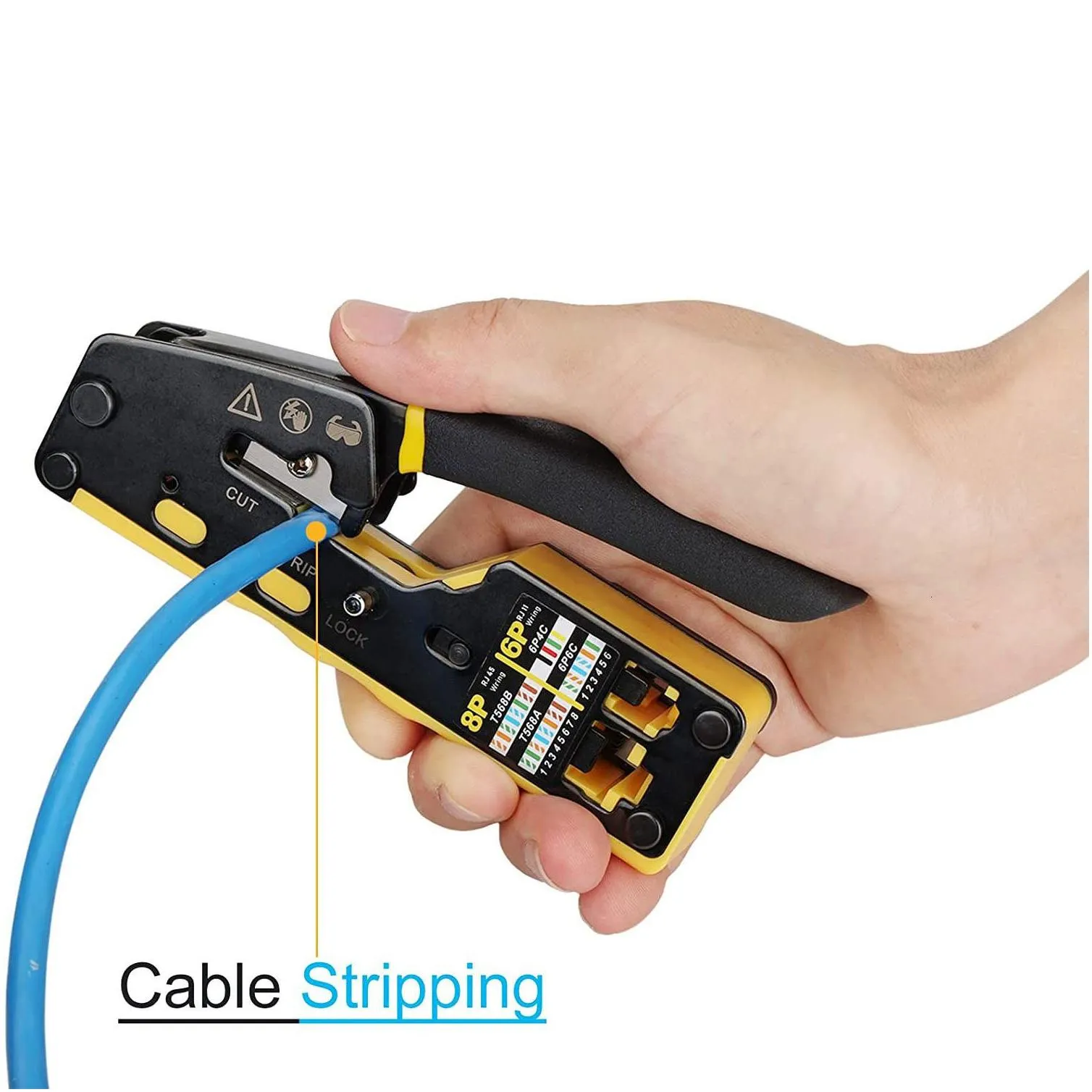 Tools Networking Tools ZoeRax RJ45 Crimp Tool Pass Through Crimper Cutter for Cat6 Cat5 Cat5e 8P8C Modular Connector Ethernet All in