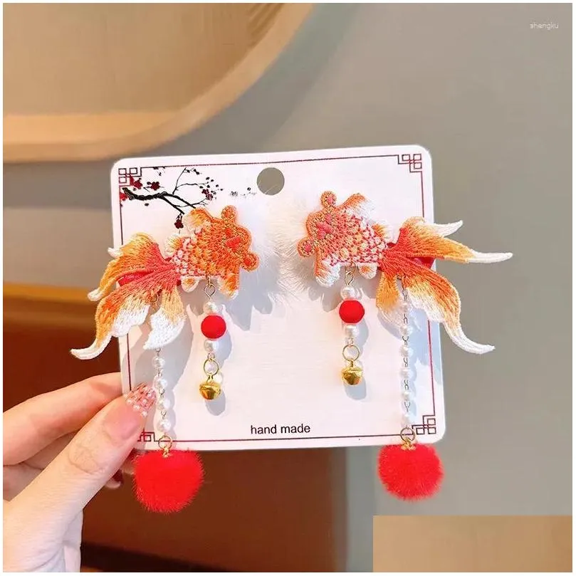 Hair Accessories Girls` Festive Goldfish Clips Hanfu Headwear Ancient Fashion Tassel Pairs Clip