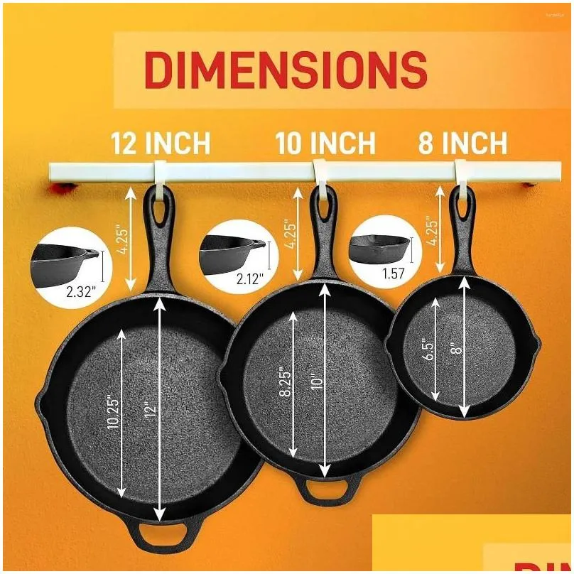 Pans Pieces Kitchen Frying Pre-Seasoned Cast Iron Skillet Nonstick Cookware Set W/Drip Spout Silicone Handle For Electric Stov