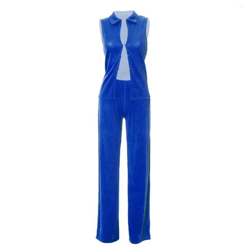Women`s Two Piece Pants Hirigin Women Elegant Pleated Set Loose Sleeveless Blouses And High Waist Wide Leg Suit Female Casual Outfits