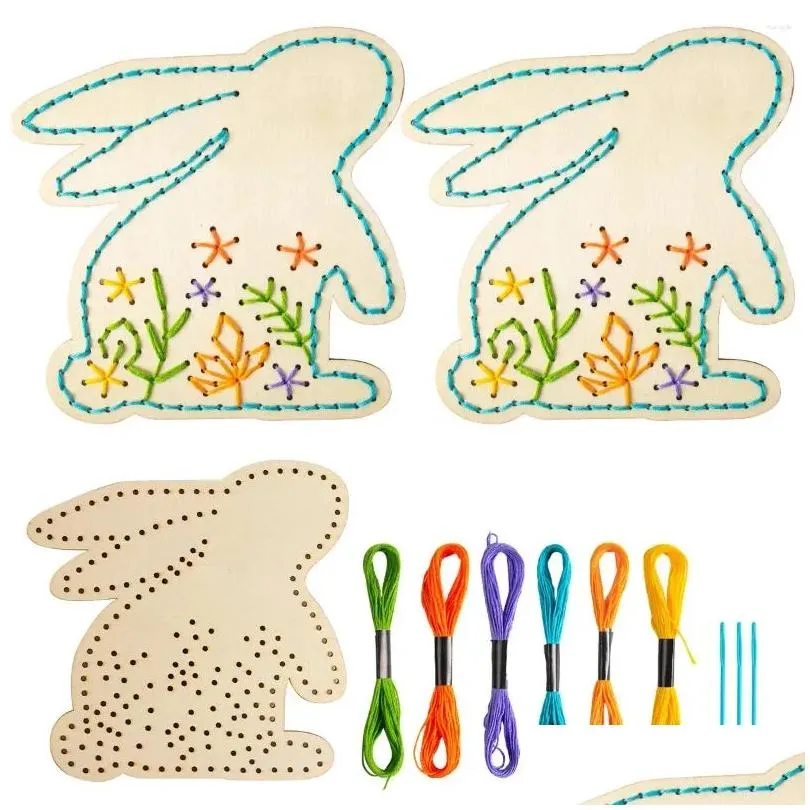Party Decoration Easter Egg Wood Chips Toys DIY Wooden Cross Stitch Craft Kits Hanging Ornaments Spring Activity Gift