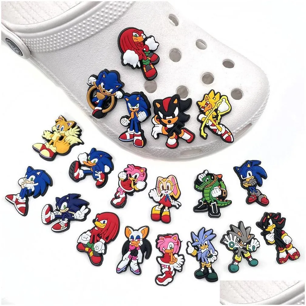 Shoe Parts Accessories Charms Wholesale Childhood Memories Game Sonic Cartoon Croc Pvc Decoration Buckle Soft Rubber Clog Fast Dro