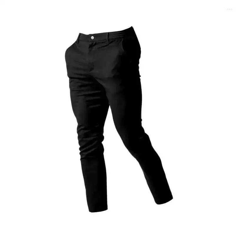 Men`s Pants Men Casual Trousers Breathable Elegant Slim Fit Business With Elastic Waist Button Closure For Work