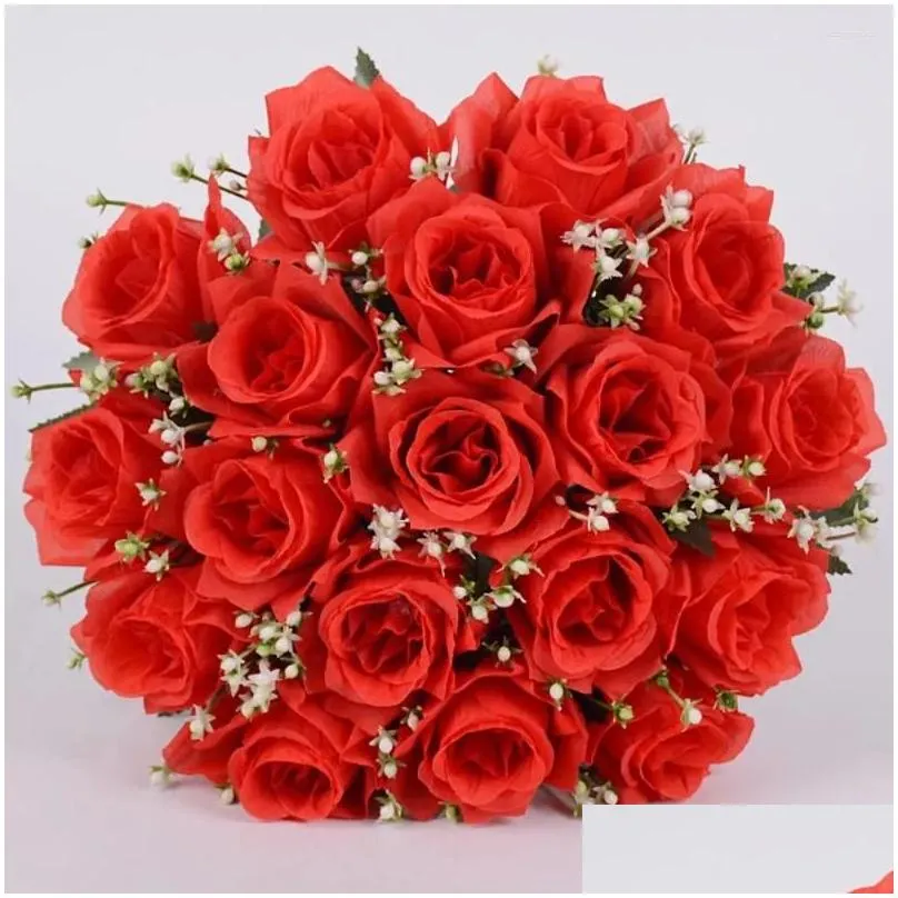 Decorative Flowers 18 Head Real Happy Flower High Quality Crystal Grass Bouquet Natural Simulated Rose Home