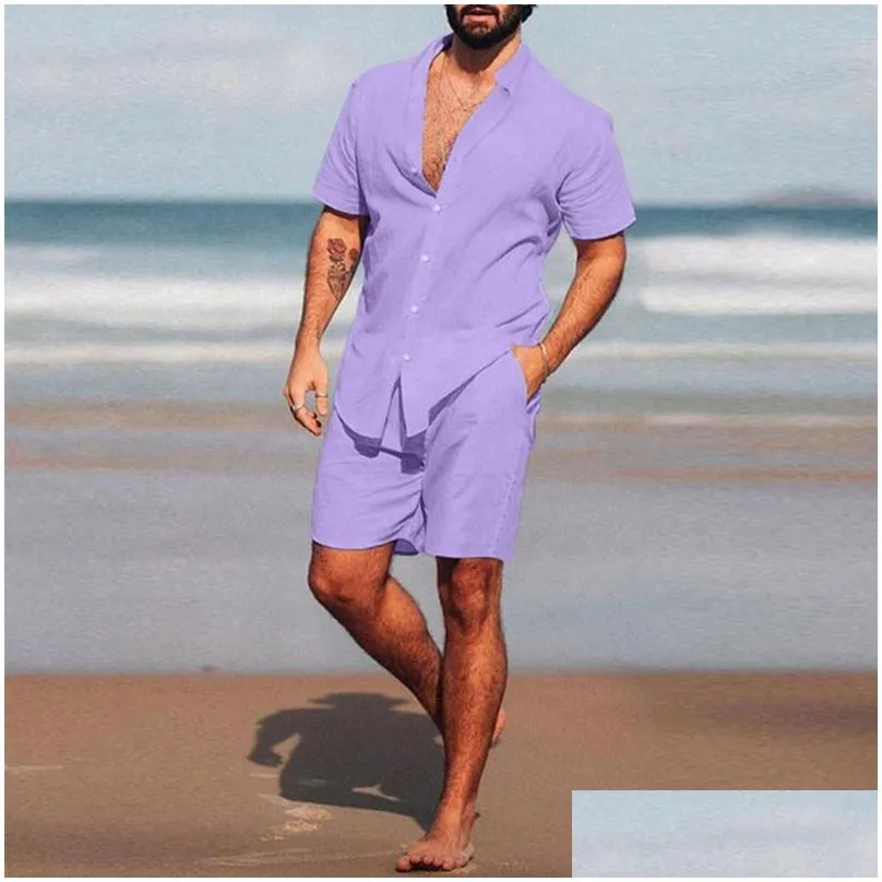 Men`S Tracksuits Mens Men Stand Collar Short Sleeve Solid Casual Fashion Sports Shirt Shorts Suit Bathing Suits For Outfitmens Drop D Dhpma