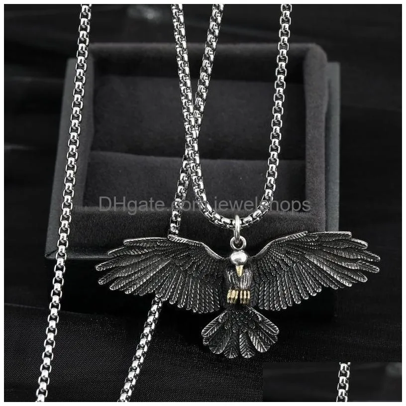 vintage 316lstainless steel crow pendant necklace domineering crow necklace party hip hop jewelry fashion accessories