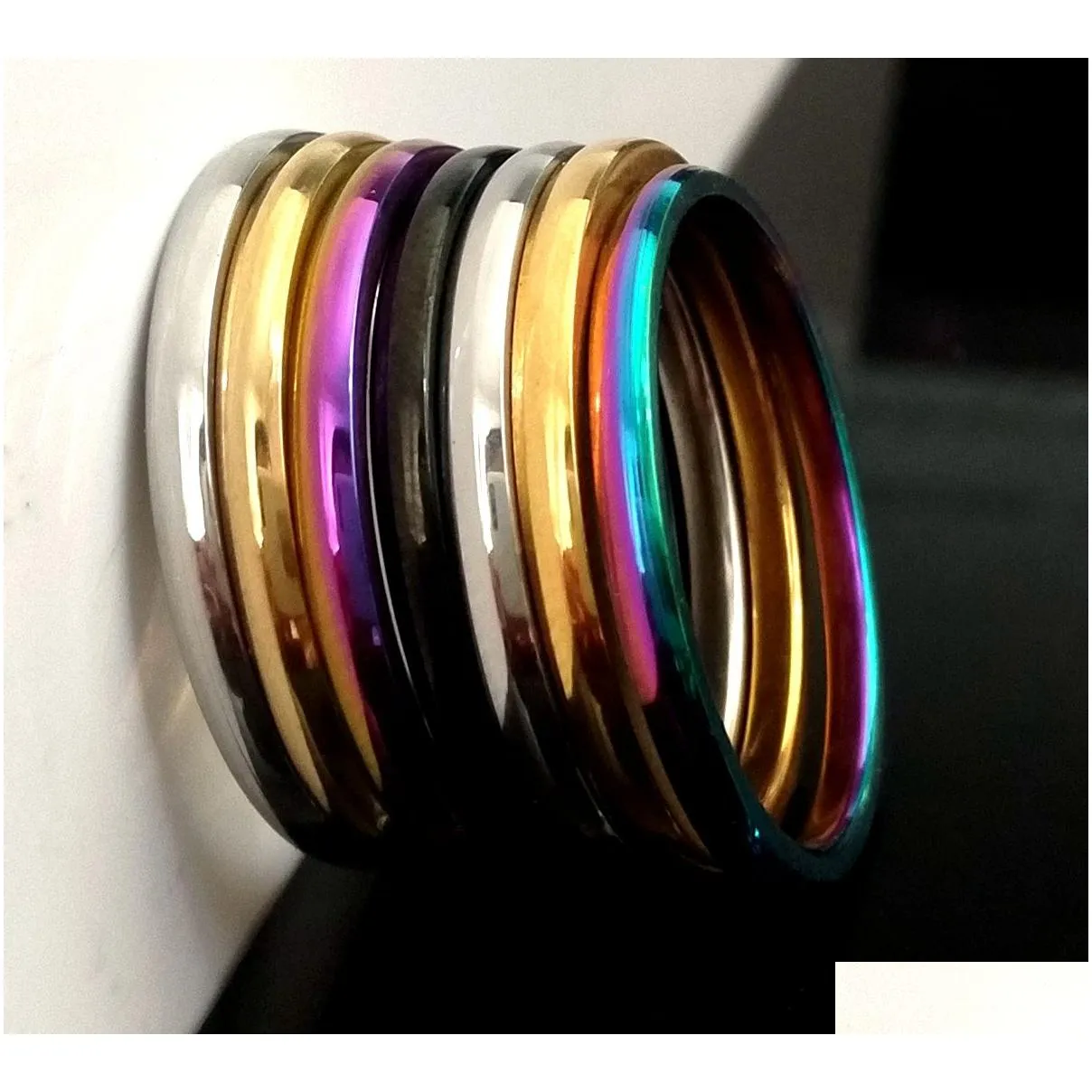 50pcs width 2mm gold/silver/black/rainbow mix stainless steel band ring comfort-fit wedding engagement classic ring unisex jewelry