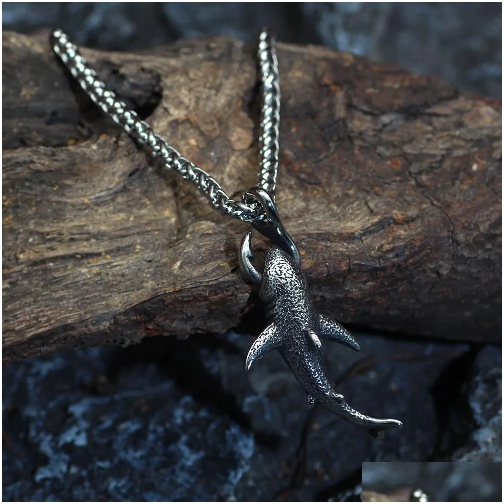 punk gothic goth stainless steel shark necklace fish shark jewelry for men