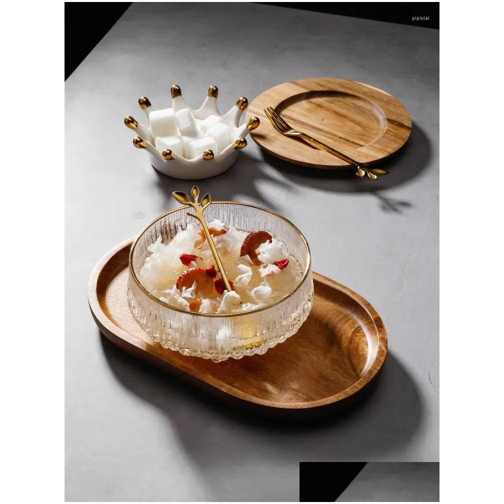 Bowls Ice Crystal Bird`s Nest Bowl Set Japanese Glass Tableware Transparent Dessert Fruit Salad Sugar Water Powder