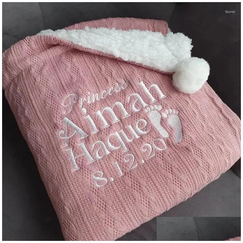 Blankets Name Personalised Knitted Baby Blanket Winter For Babies Muslin Custom Born Bedding Quilt Cover