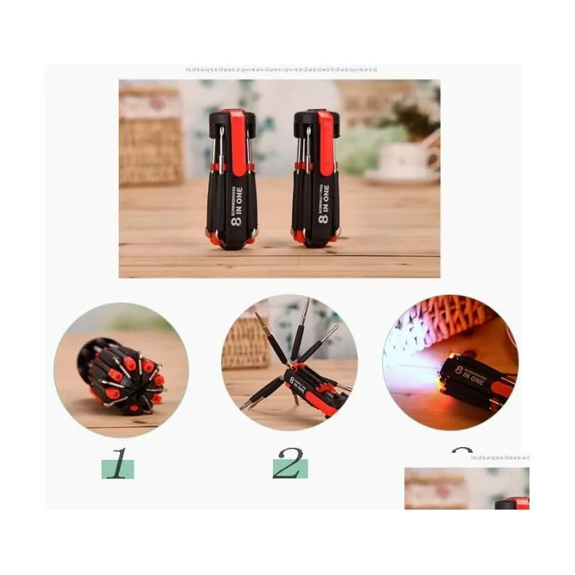 Multi-Screwdriver Torch 8 in 1 Screwdrivers with 6 LED Powerful Torch Tools Light up Flashlight Screw Driver Home Repair Tool CCA10416