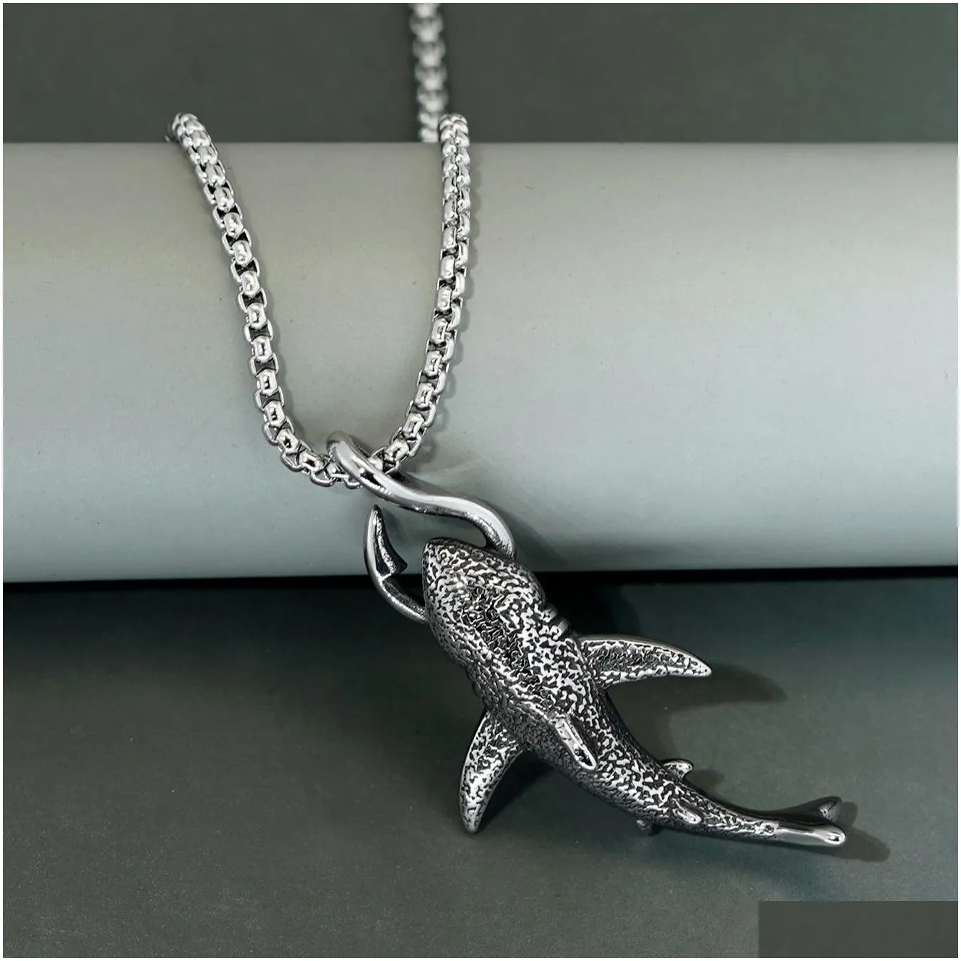 punk gothic goth stainless steel shark necklace fish shark jewelry for men