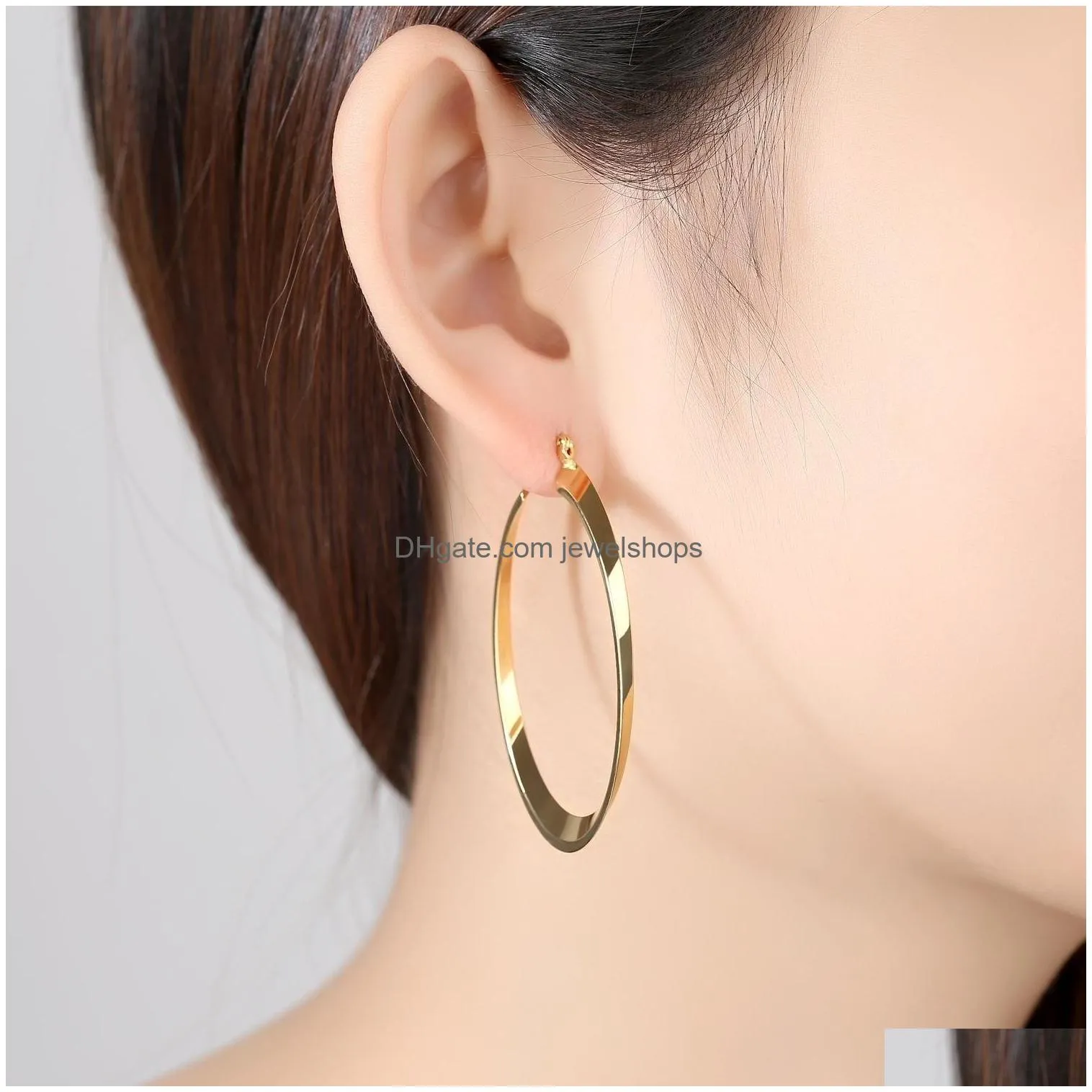 14k solid yellow gold circle hoop earrings jewelry gift for women length approx 58mm width 30mm