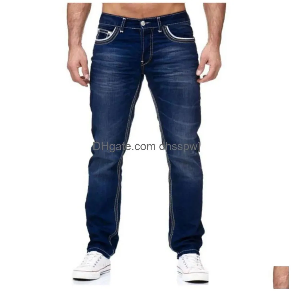 high quality mens slim fitting double line golden classic three color jeans style