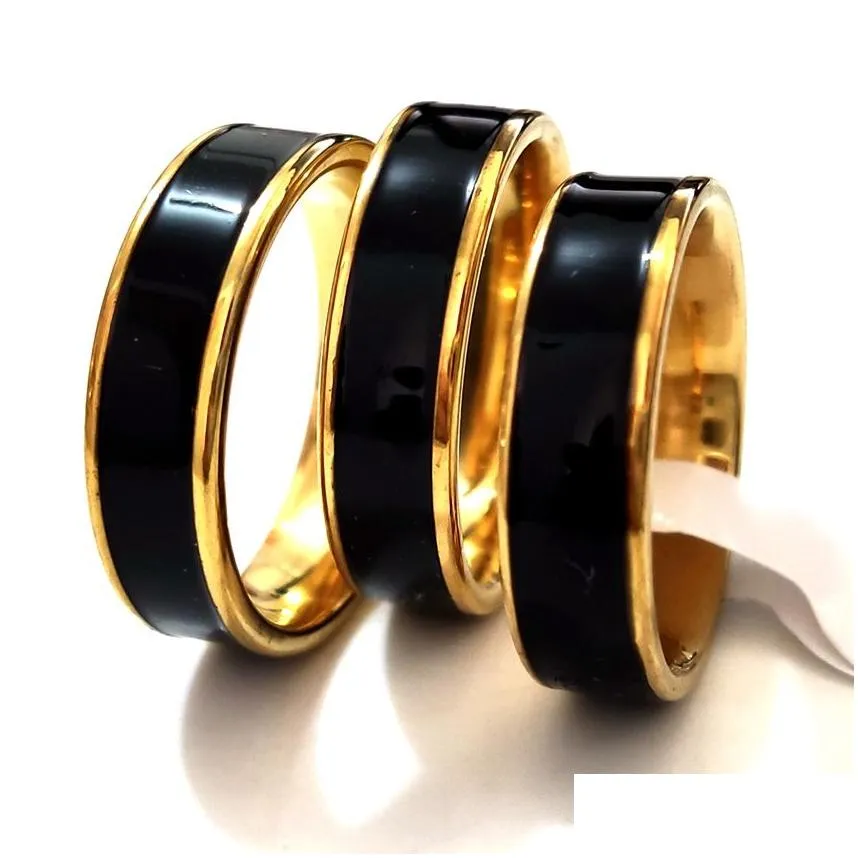 30pcs high polished quality black enamel 6mm stainless steel gold band wedding rings for men & women elegant classic jewelry