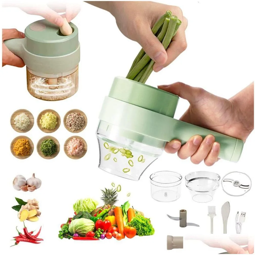 Fruit Vegetable Tools 4 In 1 Handheld Electric Slicer Usb Rechargeable Portable Food Processor Garlic Chili Onion Celery Ginger Me