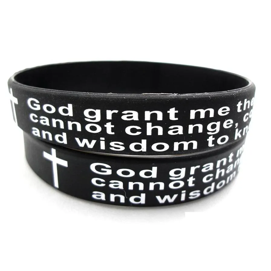 100pcs inspirational english serenity prayer silicone bracelets christian men cross fashion wristbands wholesale god serenity jewelry