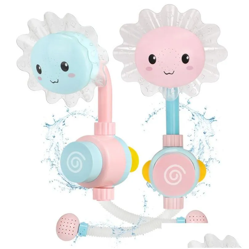 Bath Toys Baby Shower Faucet Squirting Sprinkler Sunflower Toys Strong Suction children`s Bathroom Water Game Play Manual Pressure Spray