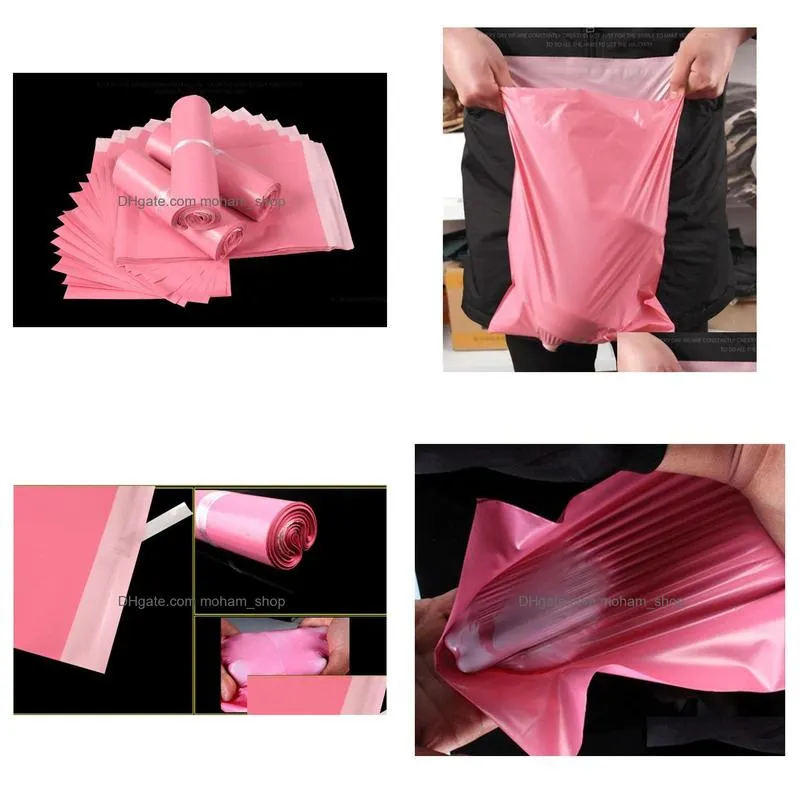 100pcs pink poly mailing adhesive envelope bags packaging bags plastic mailer pink wedding gift package bags t2001159126854