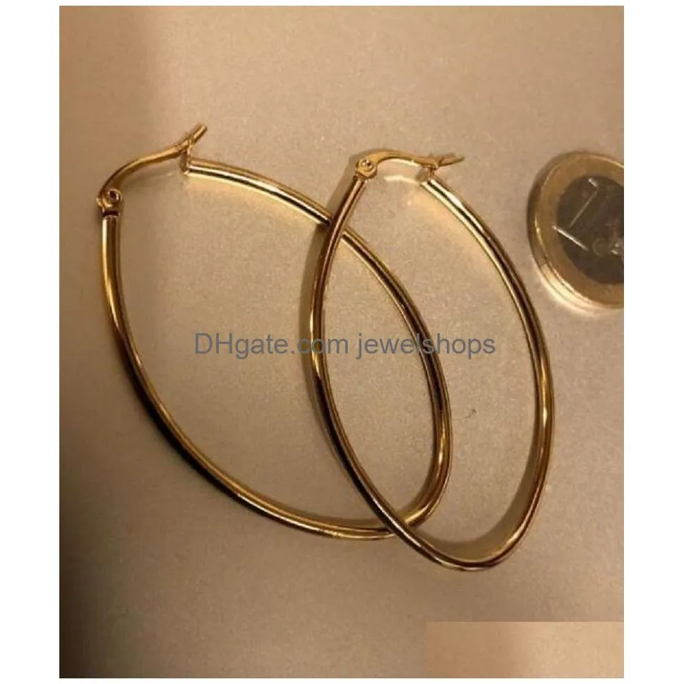 14k solid yellow gold circle hoop earrings jewelry gift for women length approx 58mm width 30mm