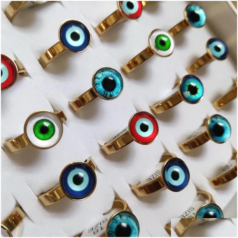 20pcs/lot women`s men`s punk gothic evil`s eye ring cool design gold stainless steel style mix eyeball demon eyed lucky jewelry party