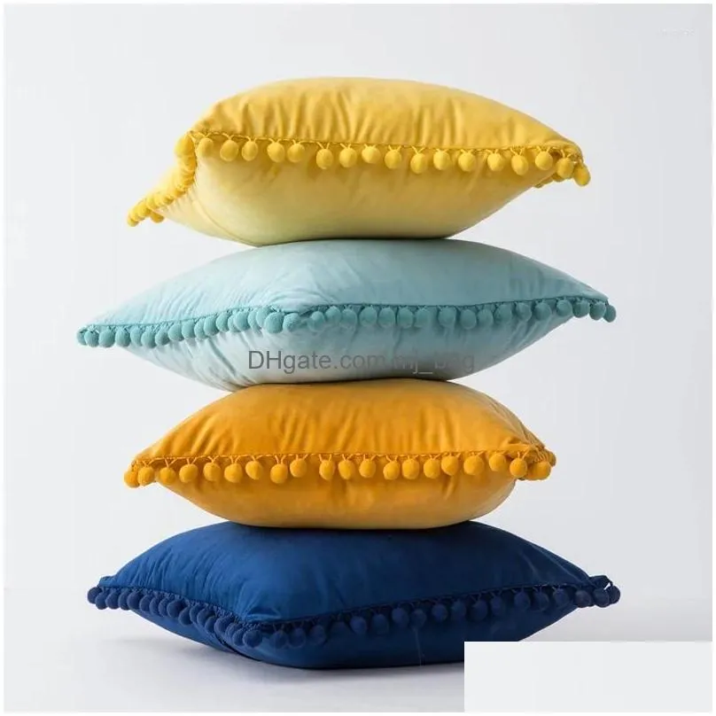 Pillow Ball Wool Plush Velvet Throw Case Solid Handmade Cover Home Decor No Core ML4A