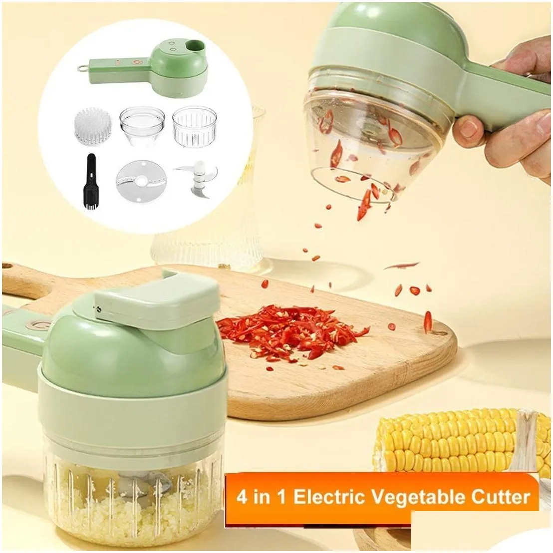 Fruit Vegetable Tools Handheld Electric Cutter Set Wireless Food Processor for Garlic Chili Pepper Onion Ginger Celery Meat with Brus