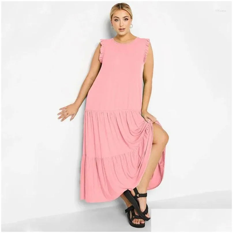 Plus Size Dresses Sleeveless Summer Elegant Maxi Smock Dress Women Frill Sleeve Long Fit Flare Chic Tank Casual Beach 6XL