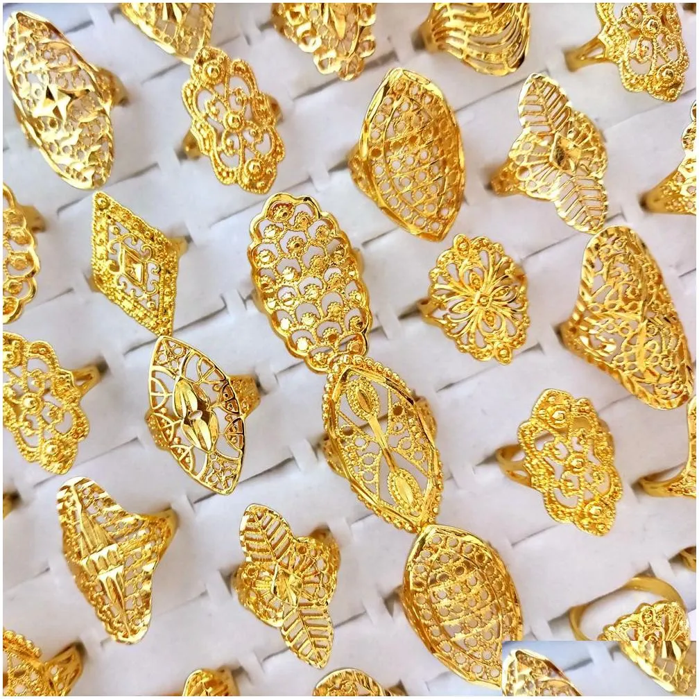 30pcs/lot aesthetic carved gold luxury women`s ring exquisite craftsmanship cut girls jewelry party vintage jewelry