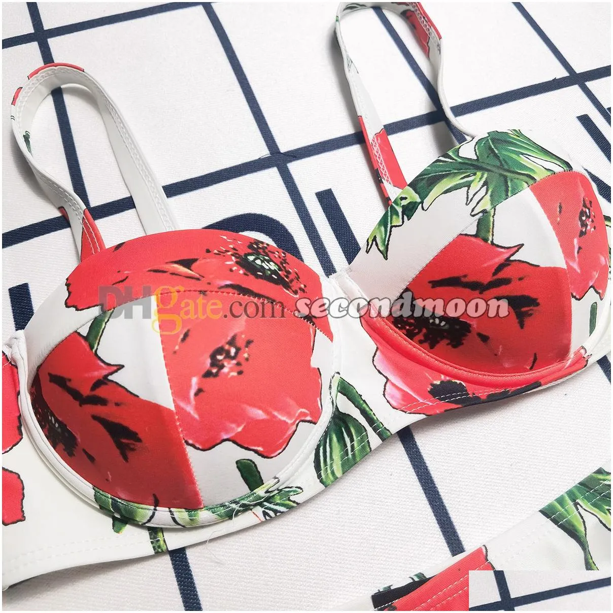 Floral Print Bikini Set Women Designer Swimwear with Padded Sexy Split Bathing Suit